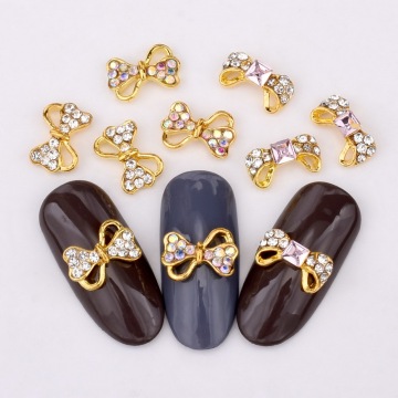 10PCS/bag Nail Decoration 3D Hollow Bow Tie Shape Shiny Manicure Charm Alloy Nails Charms For Manicure Decoration QB040-042