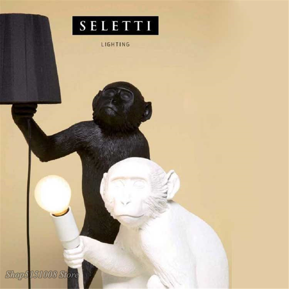 SELETTI Modern Black Monkey Lamp Hemp Rope Pendant Lights American Country Resin Loft Industrial Hanging Luminaire Home Decor