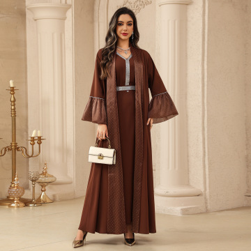 Diamond Embellished Open Abaya Inner Dress and Belt