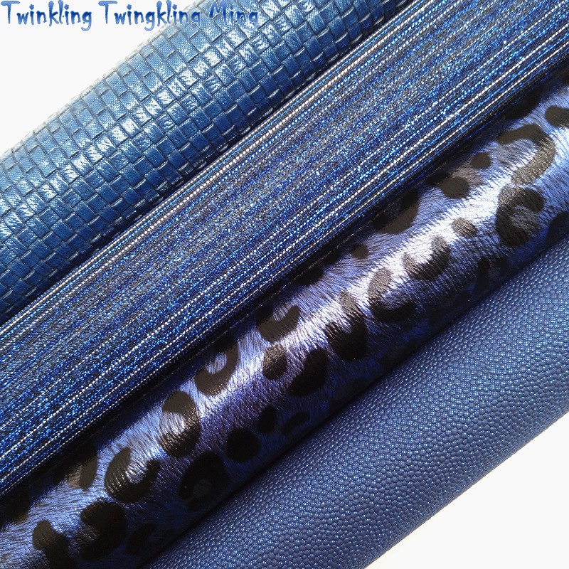 Blue Mesh Glitter, Leopard Printed Faux Leather, Weaving Synthetic Leather For Bow A4 21x29CM Twinkling Ming KM094