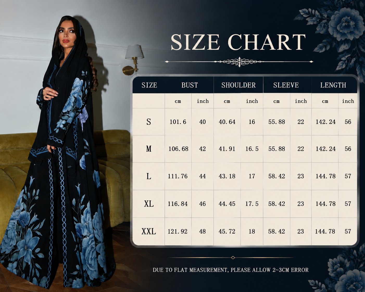 Floral Blue Open Robe Abaya