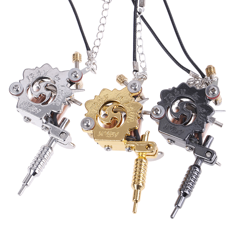 Tattoo gun Necklace Silver Tone Vintage Style 1pcs MINI tattoo machine Silver NEW Tattoo Machine for Jewellery Decor
