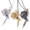 Tattoo gun Necklace Silver Tone Vintage Style 1pcs MINI tattoo machine Silver NEW Tattoo Machine for Jewellery Decor