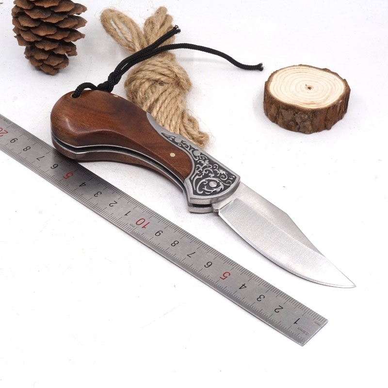 Mini Folding Knife Survival Tactical Knife Hunting Outdoor Camping Pocket Knives Stainless Steel Wood Handle EDC Tools Multitool