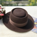 women's 100% wool Top hat elegant Ribbon Large Brim Europe Style Party Hat Flat Top Bowler Hat gorro Autumn winter Fedora Hat