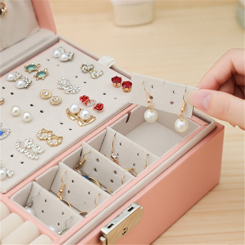 WE New High Capacity Leather Jewelry Box Travel Jewelry Organizer Multifunction Necklace Earring Ring Storage Box Women Gifts