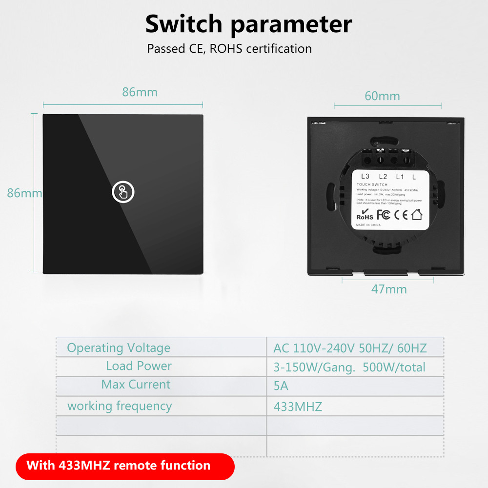 SMATRUL Smart Wireless Touch Electrical Switch Light 433MHZ RF Remote Control Glass Screen No Neutral Wire Wall Panel led Lamp