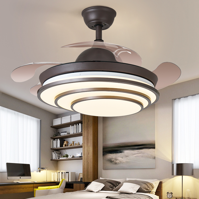 American Industrial Wind Art Family Expenses Drawing Room Led Ceiling Fan Light High Quality Acrylic Invisible Mute Fan Lamp