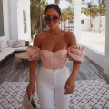 Summer New Women Short Puff Sleeve Blouse Shirts Ruched Ruffles Square Collar Crop Tops Lady Push Up Sexy Female Blouses Tops