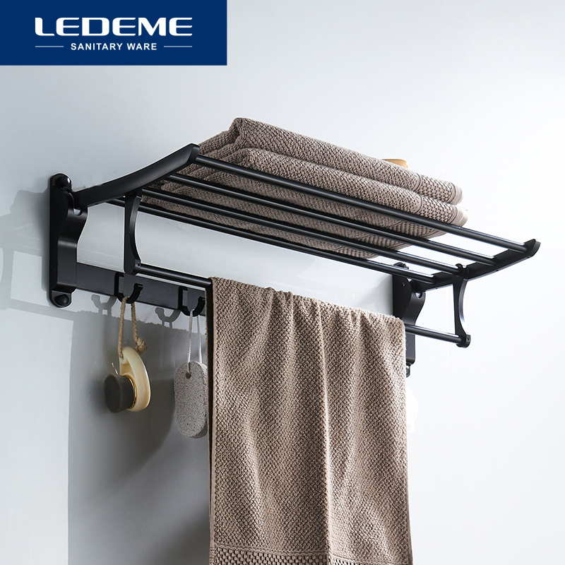 LEDEME Single Towel Racks Fashion Simple Towel Rack Bathroom Hardware Brief Aluminum Bath Fold Towel Rack Length 60cm L5524