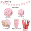 Pink Gold Dot Disposable Tableware Set Paper Plates Cups Baby Shower Unicorn Girl 1st Birthday Party Decorations Supplies