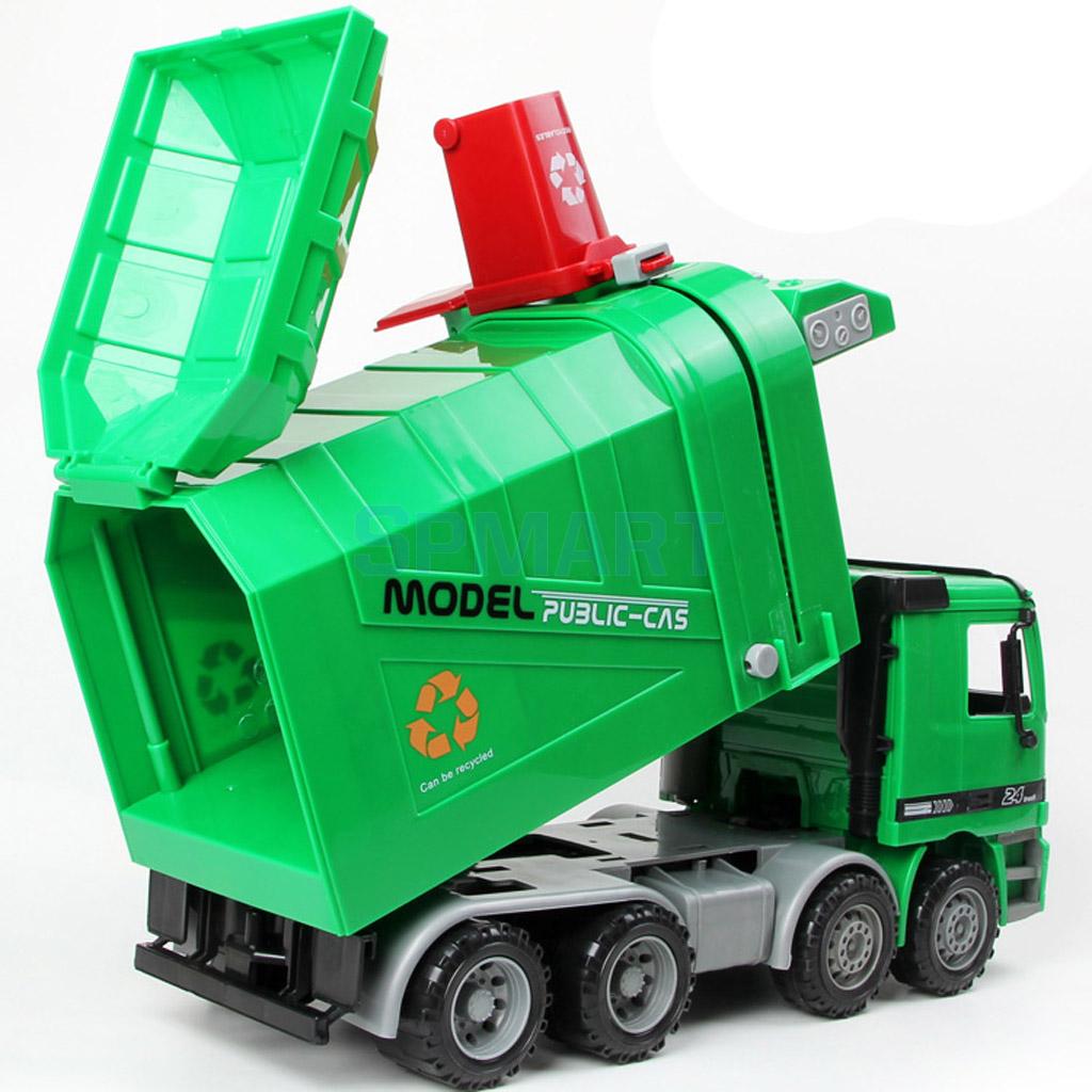 MagiDeal 1:22 Kids Children Toddler Super Large Die Cast Pull Back Sanitation Garbage Truck Model Cool Toy Xmas Gift Green