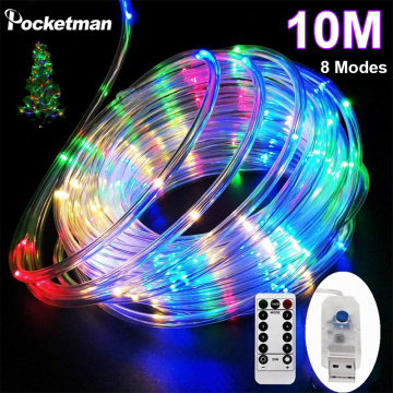 LED Tube Light Strip 8 Modes Remote Control USB RGB Garland Indoor Lamp Outdoor Decoration Lights For Christmas Tree