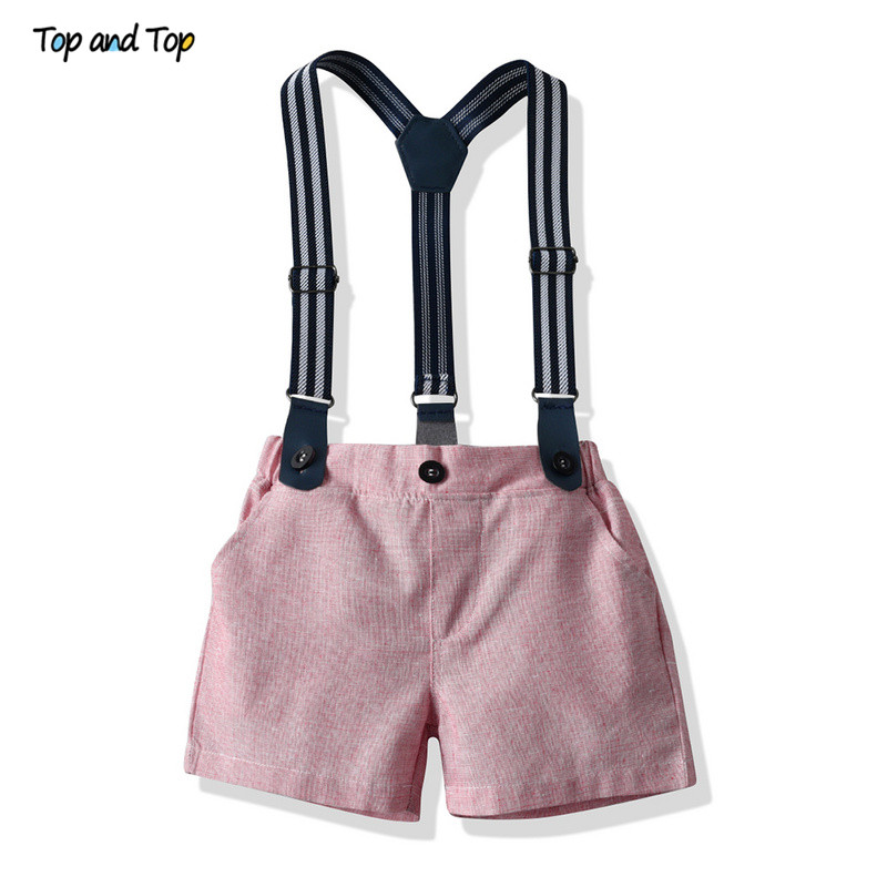 Top and Top Toddler Boys Clothing Set Newborn Gentleman Suit Short Sleeve Bowtie Shirt+Suspender Shorts Casual Baby Boy Clothes