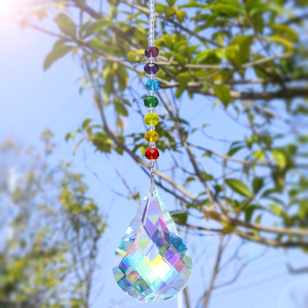 H&D Chakra Crystal Suncatcher with 76mm AB Gourd Prism Drops Rainbow Maker Craft Chain Hanging Window Ornament Home Garden Decor