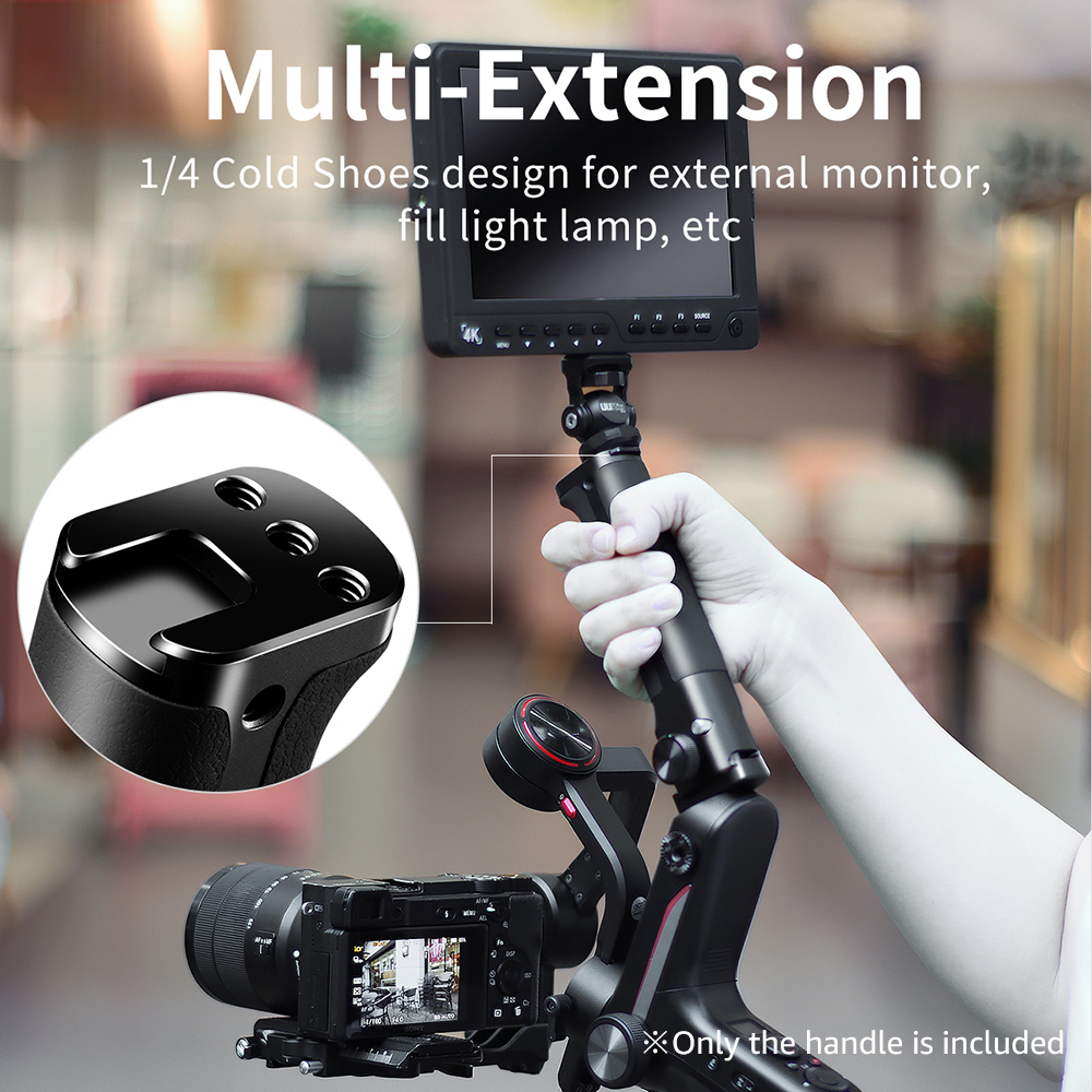 UURig DH14 Gimbal Stabilizer Handle Hand Grip for Zhiyun Weebill-S Extension Rod Holder w/ Cold Shoe Mount 1/4 Inch Screw Holes
