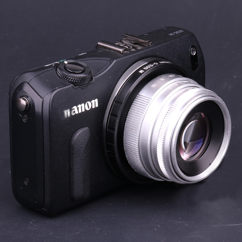 Silver Mini 35mm f/1.6 APS-C CCTV Lens+adapter ring+2 Macro Ring for Canon EF-M EOSM Mirroless Camera M1/M3/M5