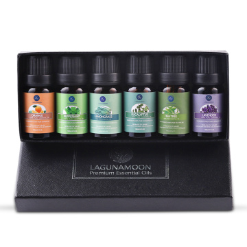 Lagunamoon Pure Essential Oils 10ML 6pcs Gift Set Humidifier Aromatherapy Eucalyptus Papermint Lemongrass Orange Tea Tree Oil