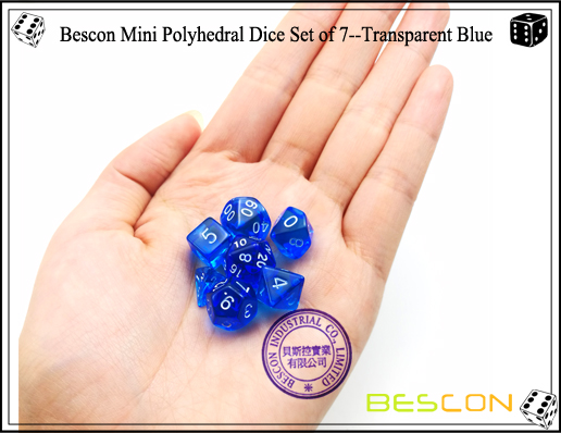 Bescon Mini Polyhedral Dice Set of 7--Transparent Blue-5