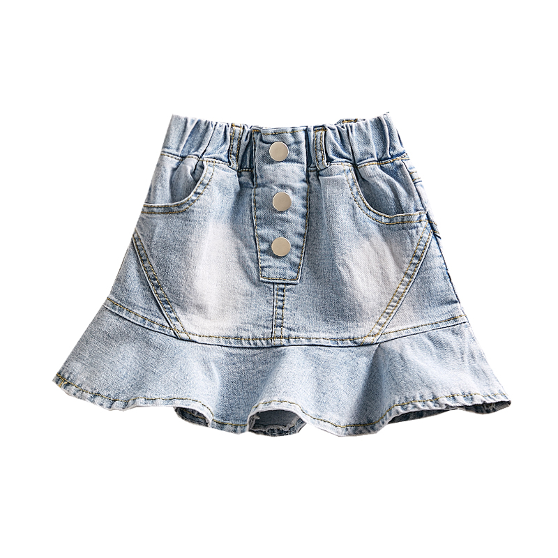 Girl 's Denim Skirt Skirt Girl 's Pleated Skirt 's Princess Western Style Bubble Skirt Summer and Autumn