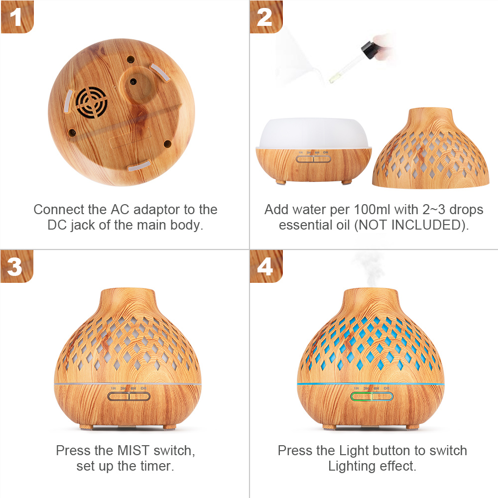 New 400ml Wood Essential Oil Diffuser Ultrasonic USB Air Humidifier with 7 Color LED Lights remote control Office Home difusor