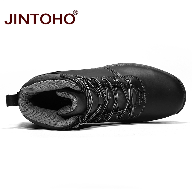 JINTOHO Men Boots Genuine Leather Lace-up Men Shoes High Quality Vintage British Snow Boots Autumn Winter Men Casual Ankle Boots