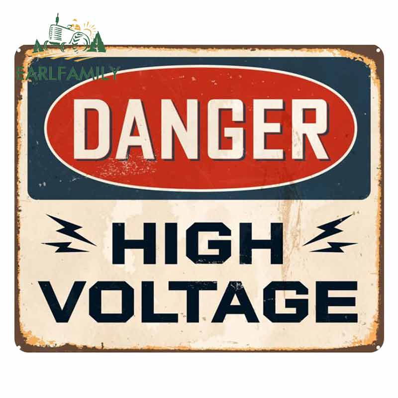 EARLFAMILY 13cm x 10.9cm for Danger High Voltage Sticker Poster Funny Car Stickers Fashion Motorcycle Car Bumper Window Decals