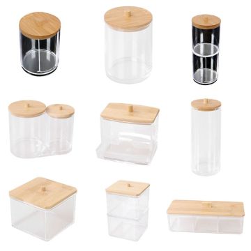 Makeup Cotton Pads Swab Storage Bin Case Cosmetics Organizer Box with Bamboo Cover for Women Makeup Holder Supplies