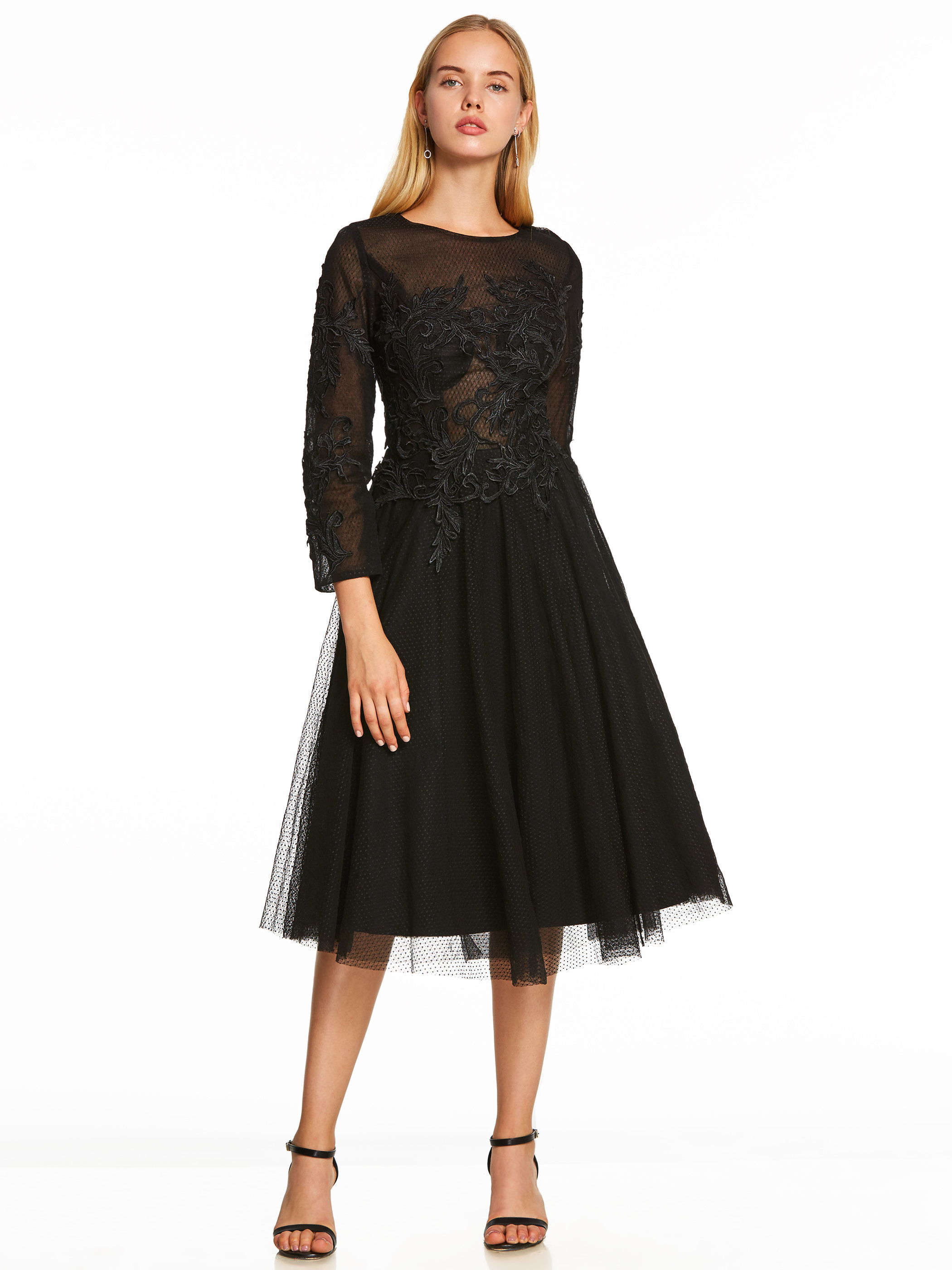 A Line Cocktail Dress Black Scoop Long Sleeves Tea Length Gown Cheap Lady Party Homecoming Formal Short Cocktail Dresses