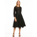 A Line Cocktail Dress Black Scoop Long Sleeves Tea Length Gown Cheap Lady Party Homecoming Formal Short Cocktail Dresses