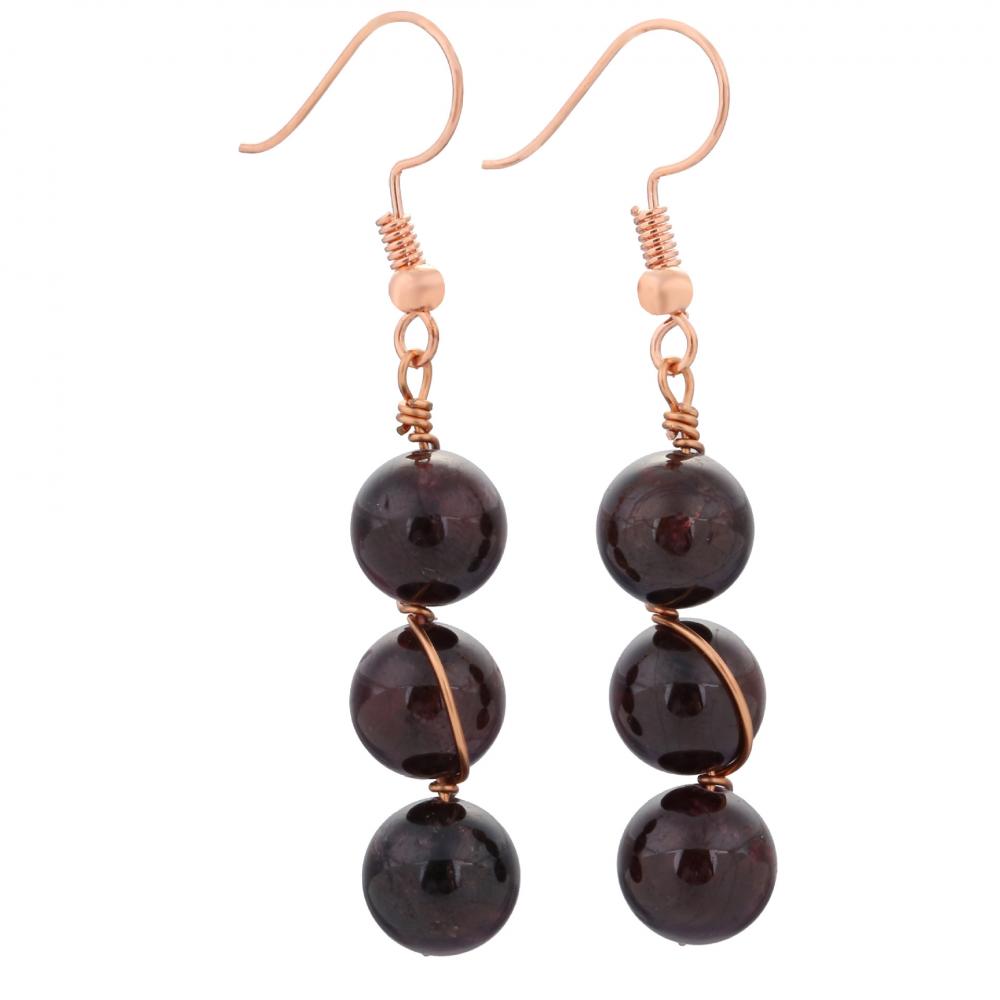 Healing Crystal Beads Dangle Earrings for Women 10MM Stone Drop Hook Eardrop with Copper Wire Wrapped