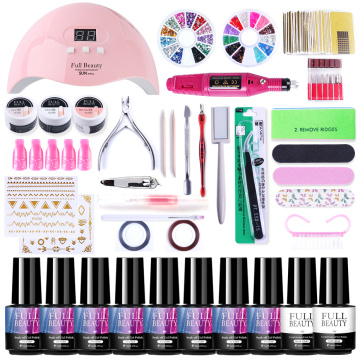 Nail Kit Gel Set UV LED Lamp Dryer With Electric Drill Machine Cat Eye Gel Varnish Nail Gems Line Sticker Manicure SA1581