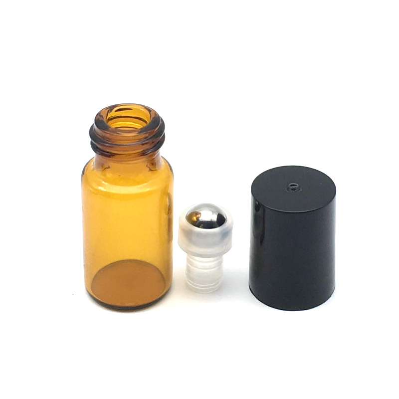 10pcs Empty 3ml Amber Roller Glass Bottle for Essential Oil Roll-on Refillable Perfume Bottle with Black Cap