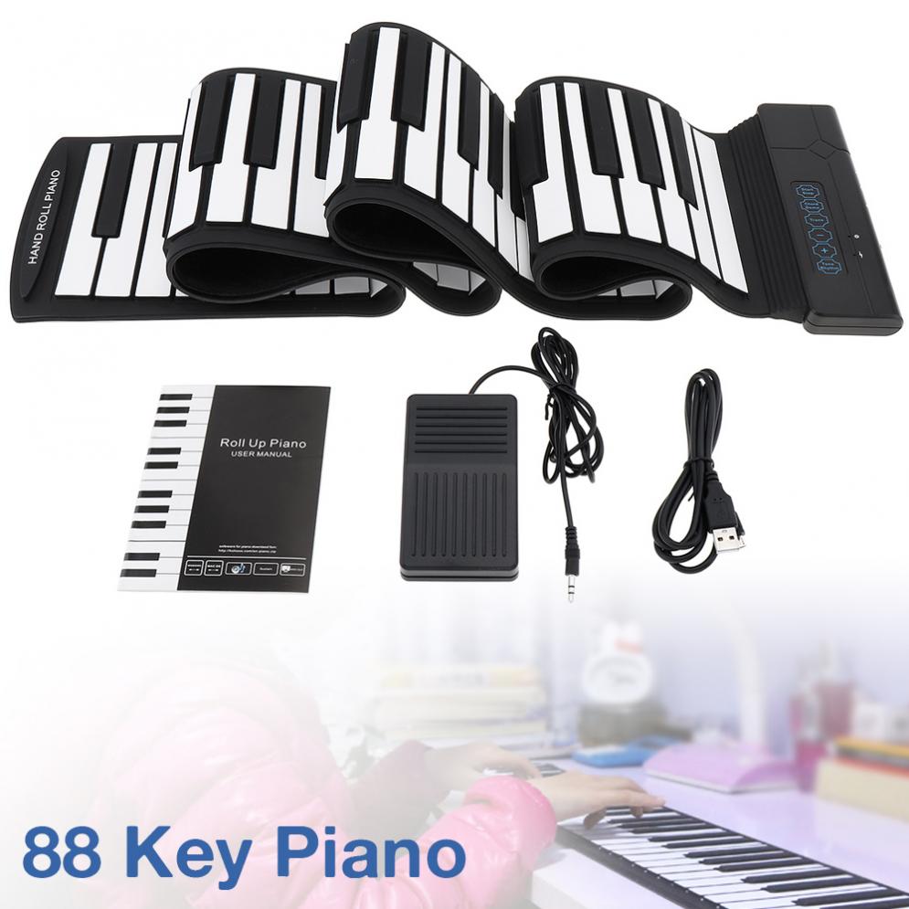 88 Keys USB MIDI Output Roll Up Piano Rechargeable Electronic Portable Silicone Flexible Keyboard Organ with Sustain Pedal