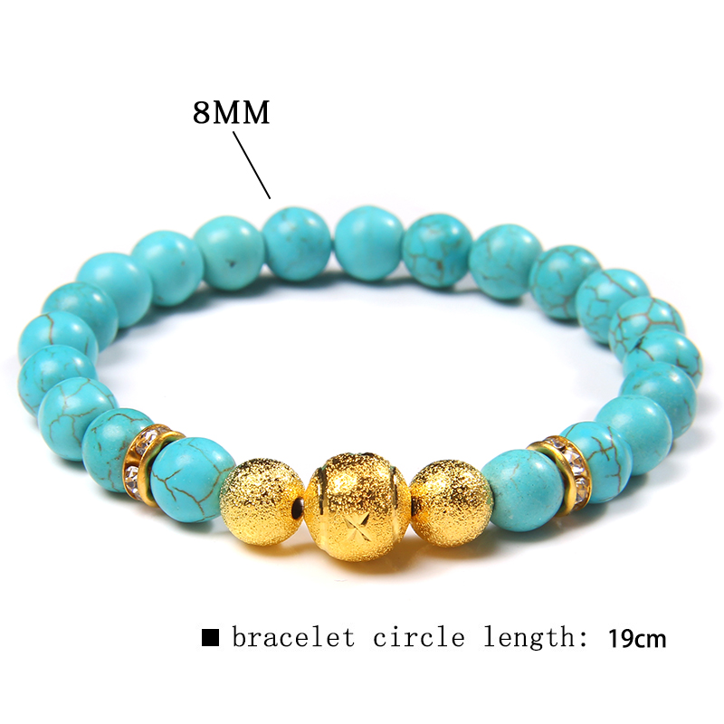 CZ Gold Craft Charm Bracelets For Men 8 mm Blue Polished Tiger Eye Stone Beads Pulsera Women Friendship Handmade Elastic Jewelry