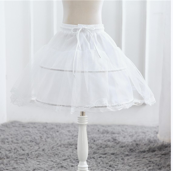 Formal White Girl Skirt Petticoat One Layer Kids Crinoline Lace Trim Flower Girls Dress Underskirt Elastic Waist Drawstring