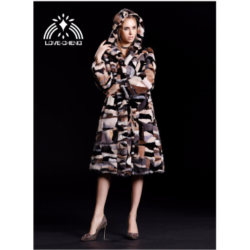 New genuine real natural mink fur coat women x-long multi-color jacket ladies colorful long outwear overcoat