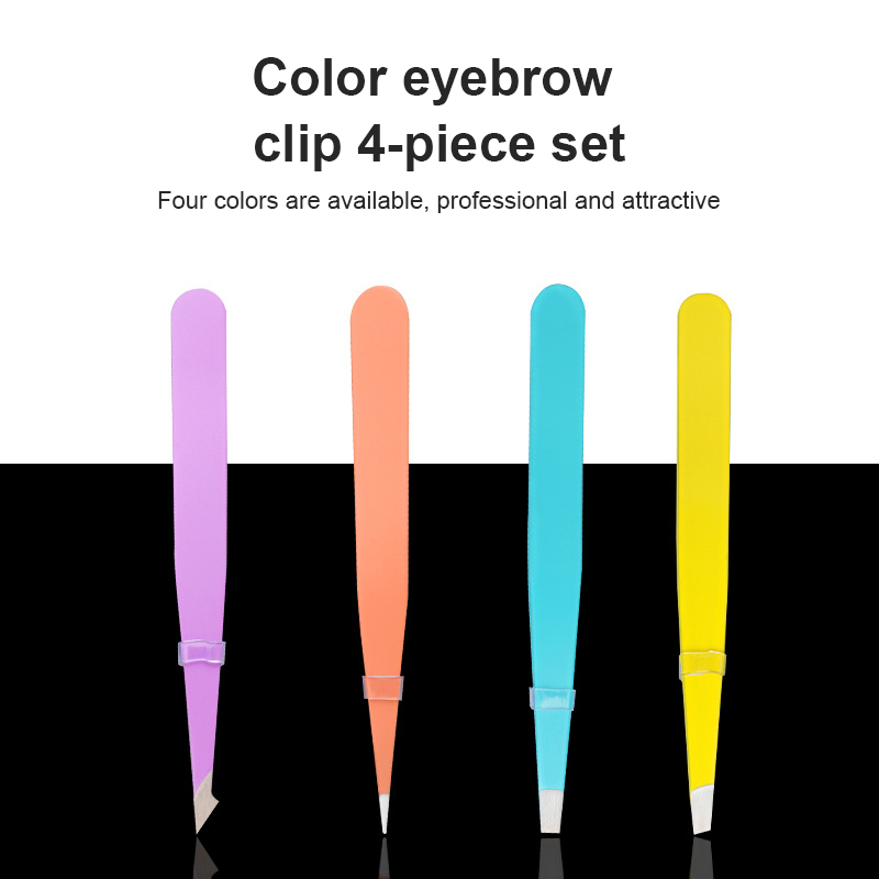 4Pcs Stainless Steel Tweezers Eyebrow Hair Removal Makeup Tool Kit with Bag Point Tip Slant Tip For Eyebrow Trimming Fake Lashes