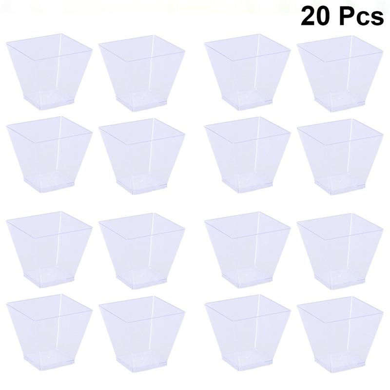 20pcs 60ml Disposable Plastic Mousse Cup Thickened Transparent Container Trapezoidal Cup for Jelly Yogurt Dessert