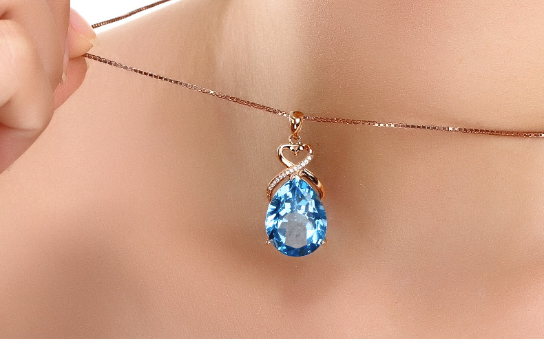 14K Rose Gold 3 Carats Sapphire Stone Pendant Women Pure Natural Blue Sapphire Gemstone 14K Rose Gold Necklace Jewelry Pendant