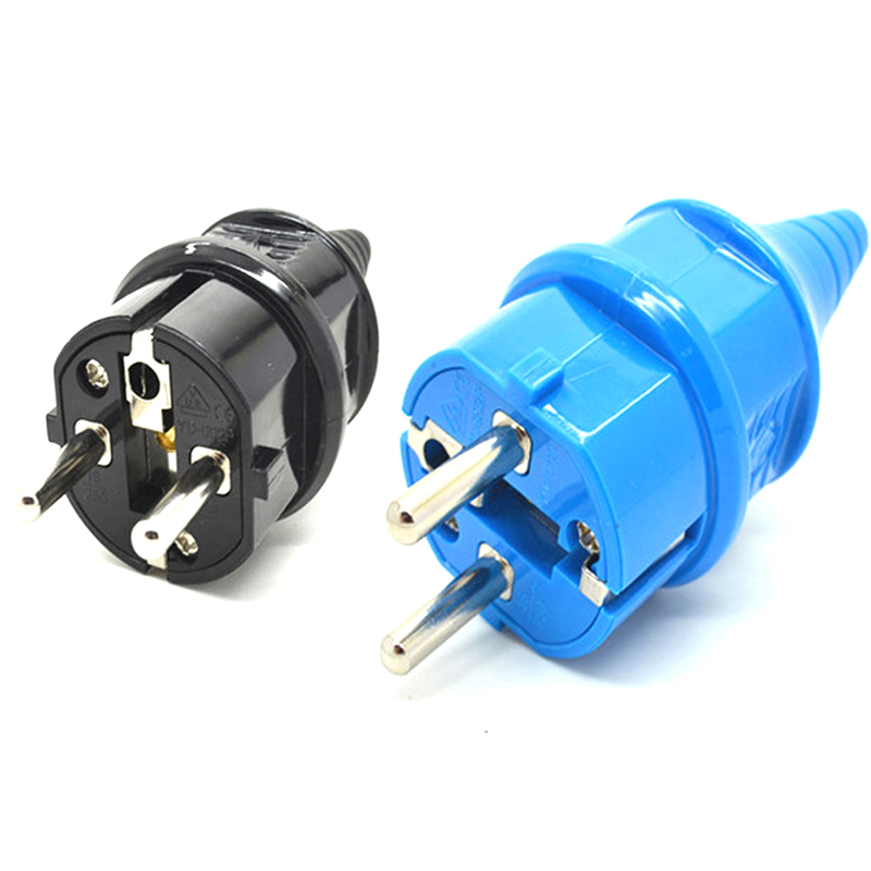 2pcs Blue Black 2p Elcectrical AC 16A EU Germany Franch Industry Waterproof Grounding Power Cable Plug France Adaptor Converter