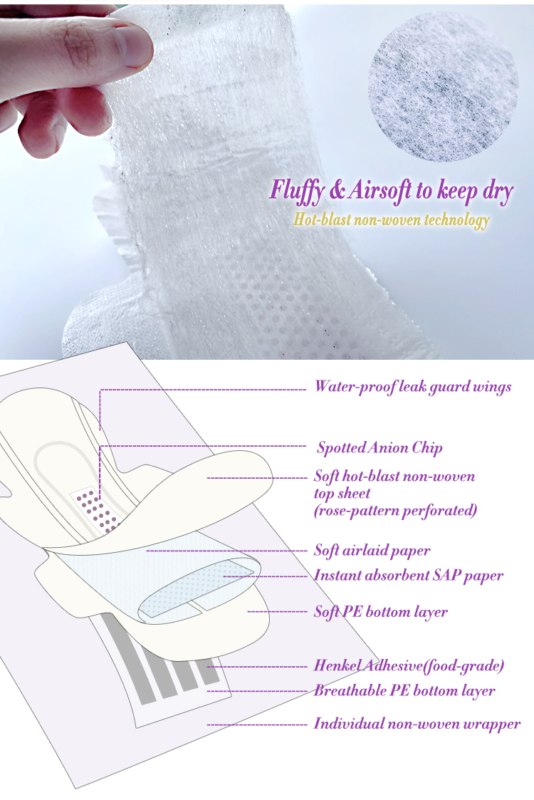Niceday Ultra Dry Anion Pad - Cross-section highlighting anion chip and SAP absorbent core