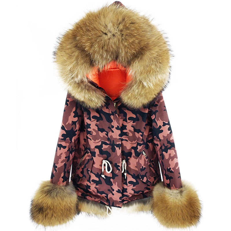 New Women's Real Fur Parka Natural Raccoon Fur Collar Cuff Winter Thick Warm Real Fur Down Coat Hooded Bomber Jacket S7901