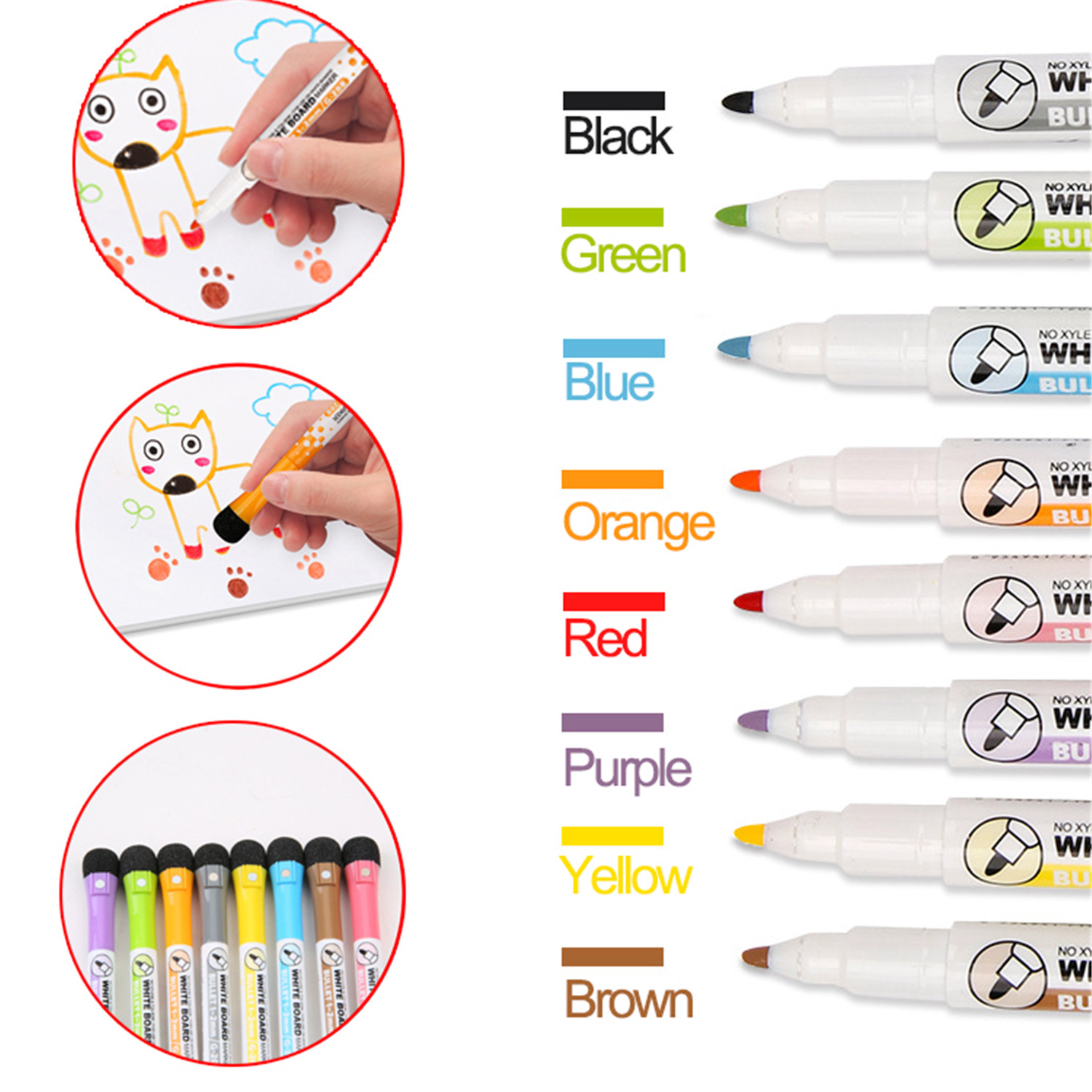 Whiteboard Pen , 8Pcs/lot Magnetic Drawing and Recording WhiteBoard Markers Pen Magnet Erasable Dry Office School Supplies