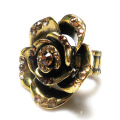 New Fashion jewelry metal rose flower finger ring for women topaz crystal rhinestone stretch girl rings