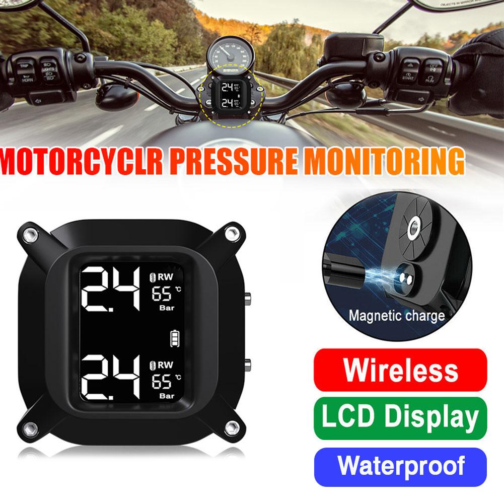 LCD Digital Display Motorcycle TPMS Wireless High-precision 5V Moto Tire Pressure Alarm Monitor Detector With Magnetic USB Port