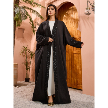 Traditional Modest Dubai Open Abaya with Sequins