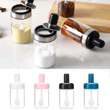 Glass Spice Containers Seasoning Jar With Spoon Oil Honey Salt And Pepper Dispenser Bottle Kitchen Accessories