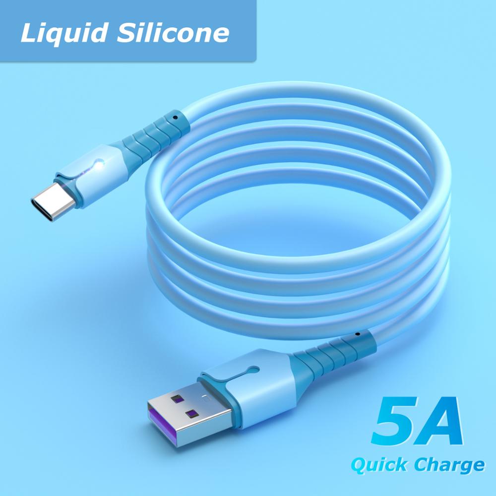 Liquid Silicone 5A Super Fast Charge Cable Micro USB Type C Cable for Samsung Xiaomi Huawei One Plus Charging Wire Data Cable