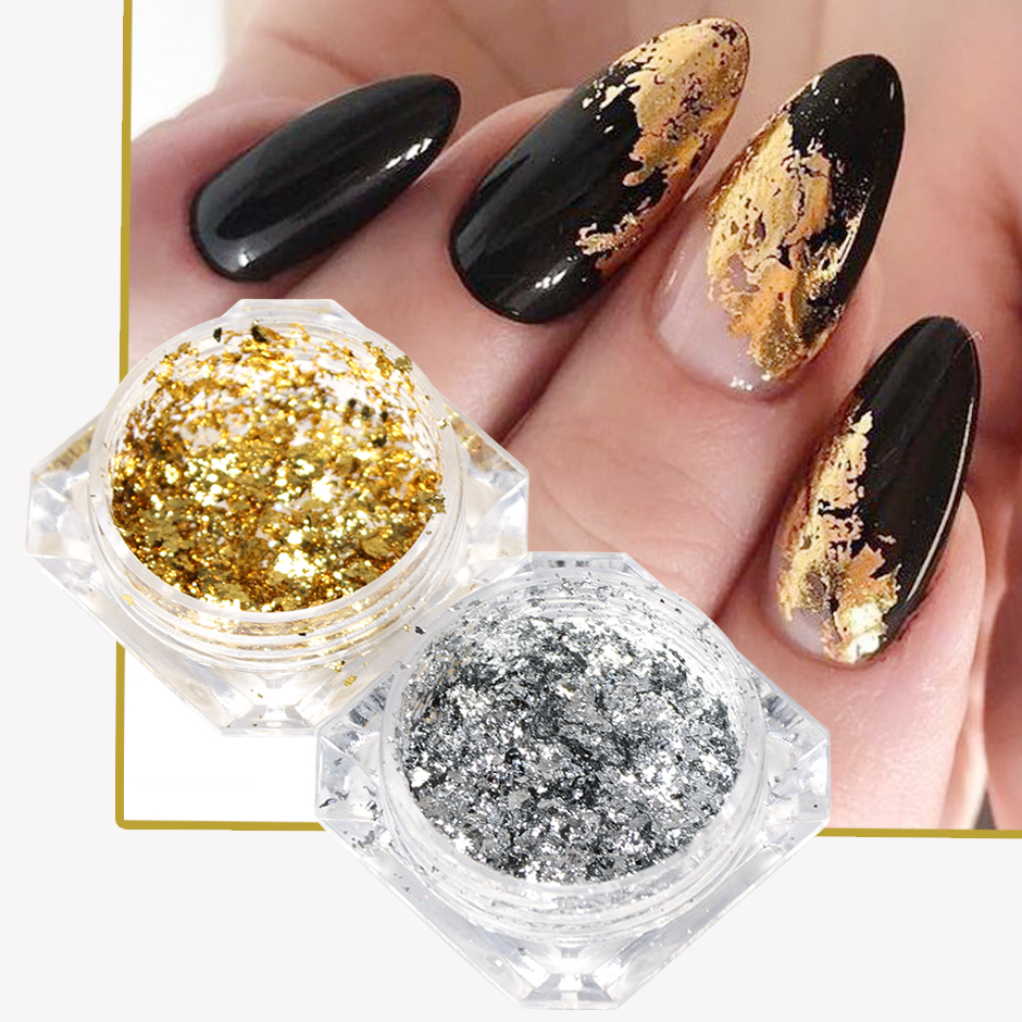 Gold Aluminum Foil Sequin for Nail Gorgeous Glitter New Year Design Irregular Flake Mirror Powder Manicure Accessories CHCB01-08